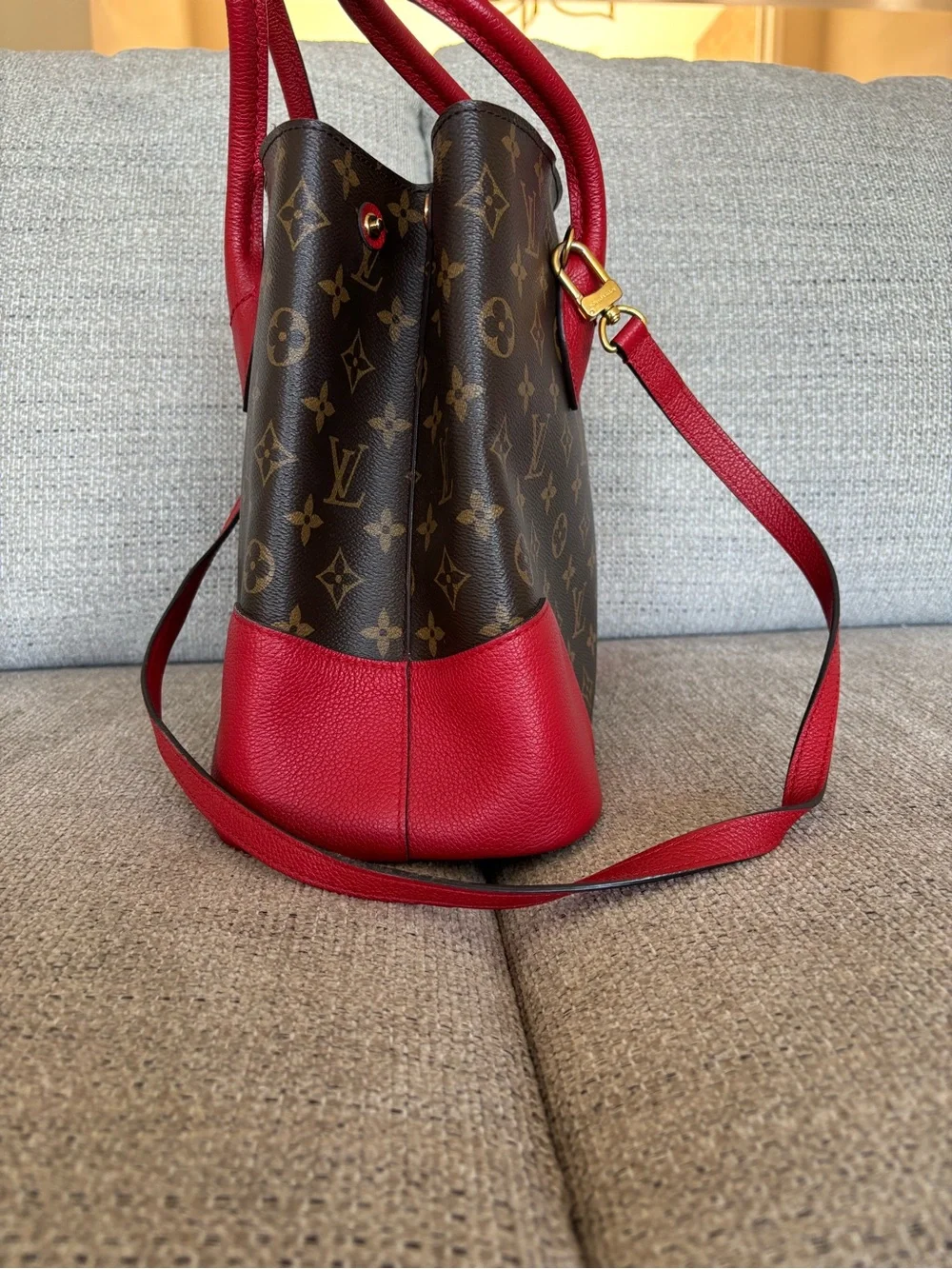 Louis Vuitton Monogram flandrin Tote with Red Leather Accents